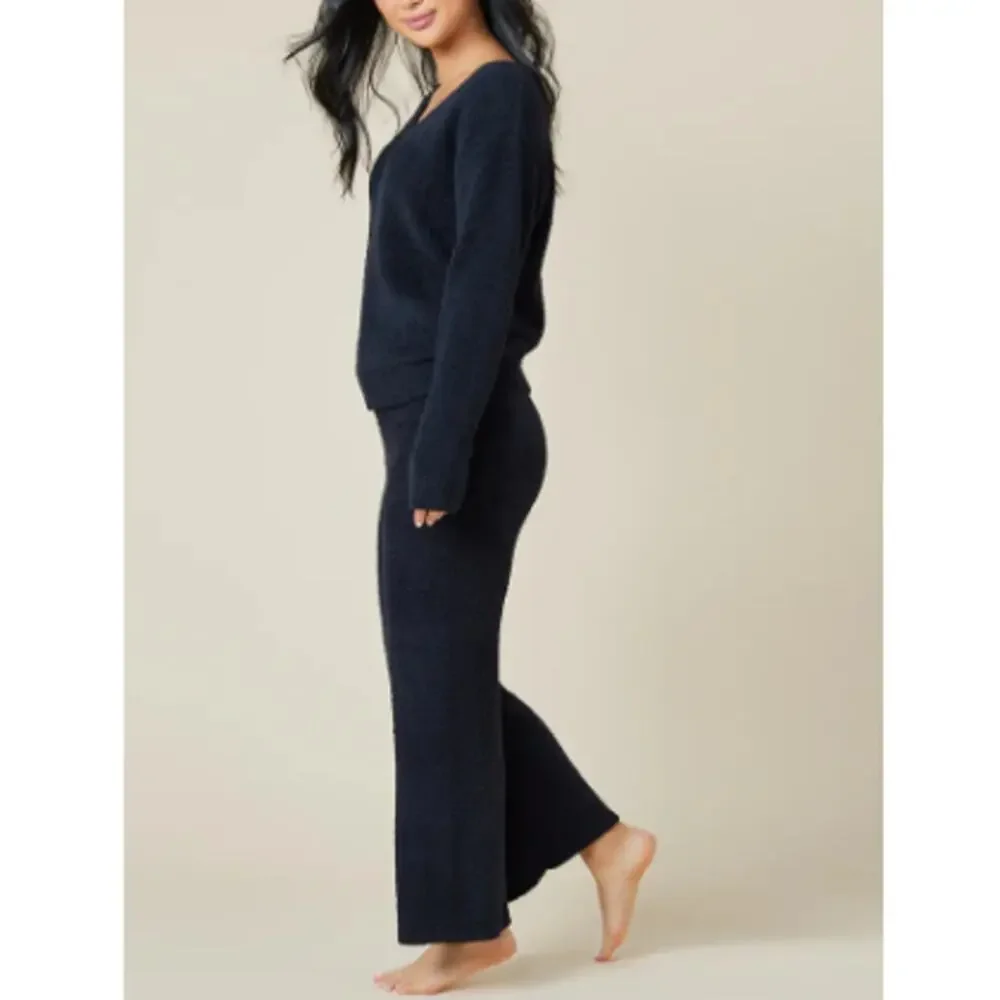 Softies Black Solid Marshmallow V-Neck Lounge Set Size XL
